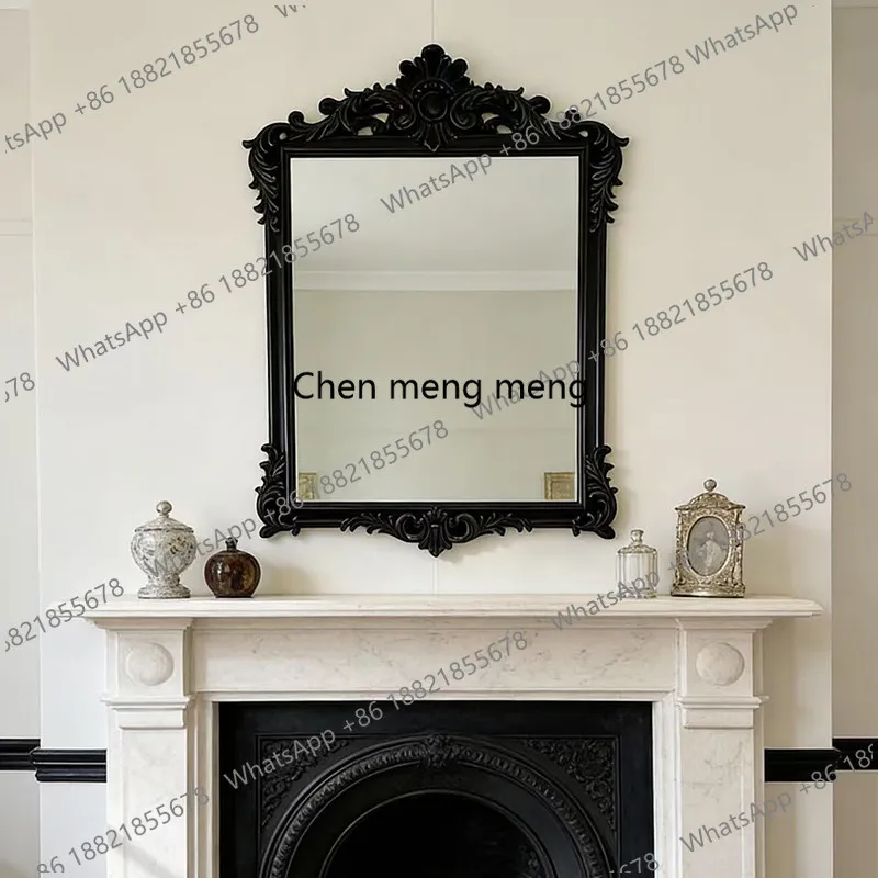 R134 French black carved bathroom mirror living room wall wall hanging art decorative mirror bedroom makeup mirror