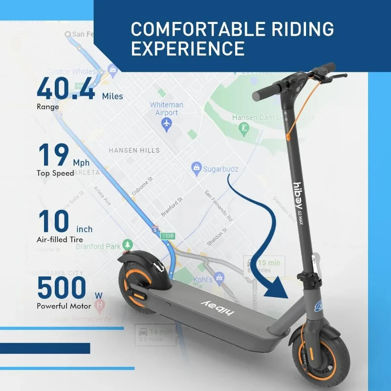 Hiboy S2 Electric,40.4 Mi Long Range;19 MPH,650W MAX Motor Power,Dual Braking System and Cruise Control,Commuter E-Scooter