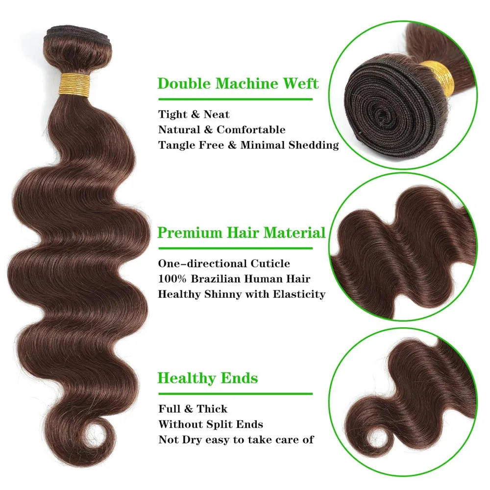 Body Wave Real Human Hair Bundles Remy Hair Bundles 100% Human Hair Weave Extension 30 Inches Chocolate Brown Color #4 For Woman