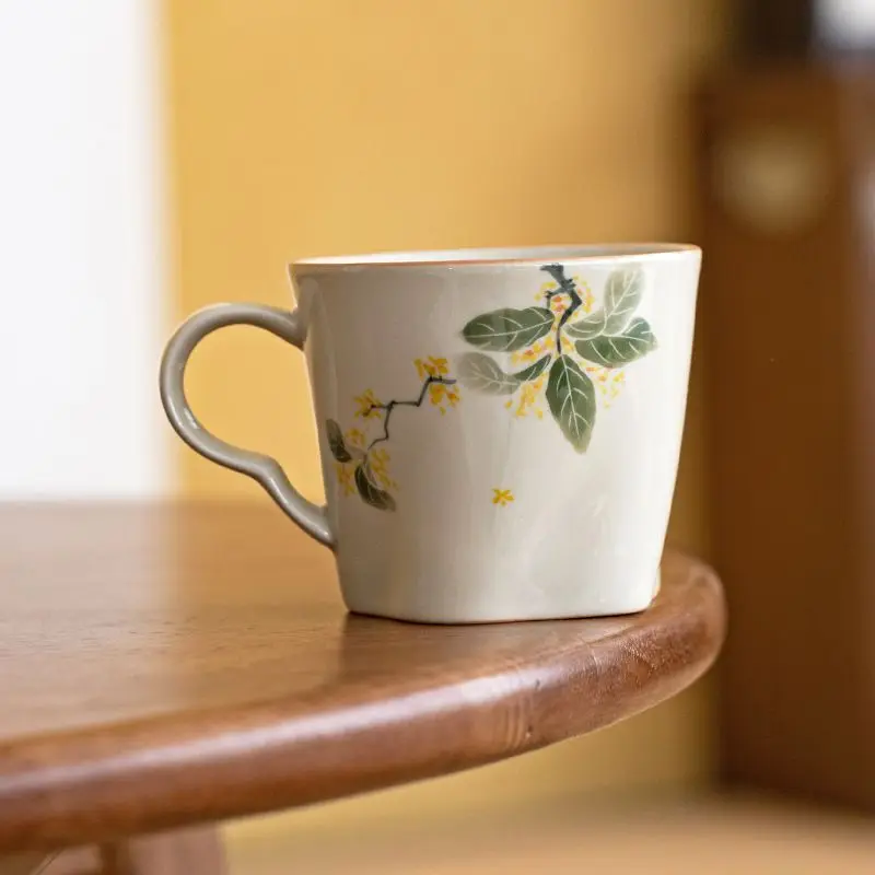 

Hand Drawn Mug, New Chinese Style Underglaze Color, Osmanthus Black Patterned Small Water Cup, Tea Cup, Green Tea Cup