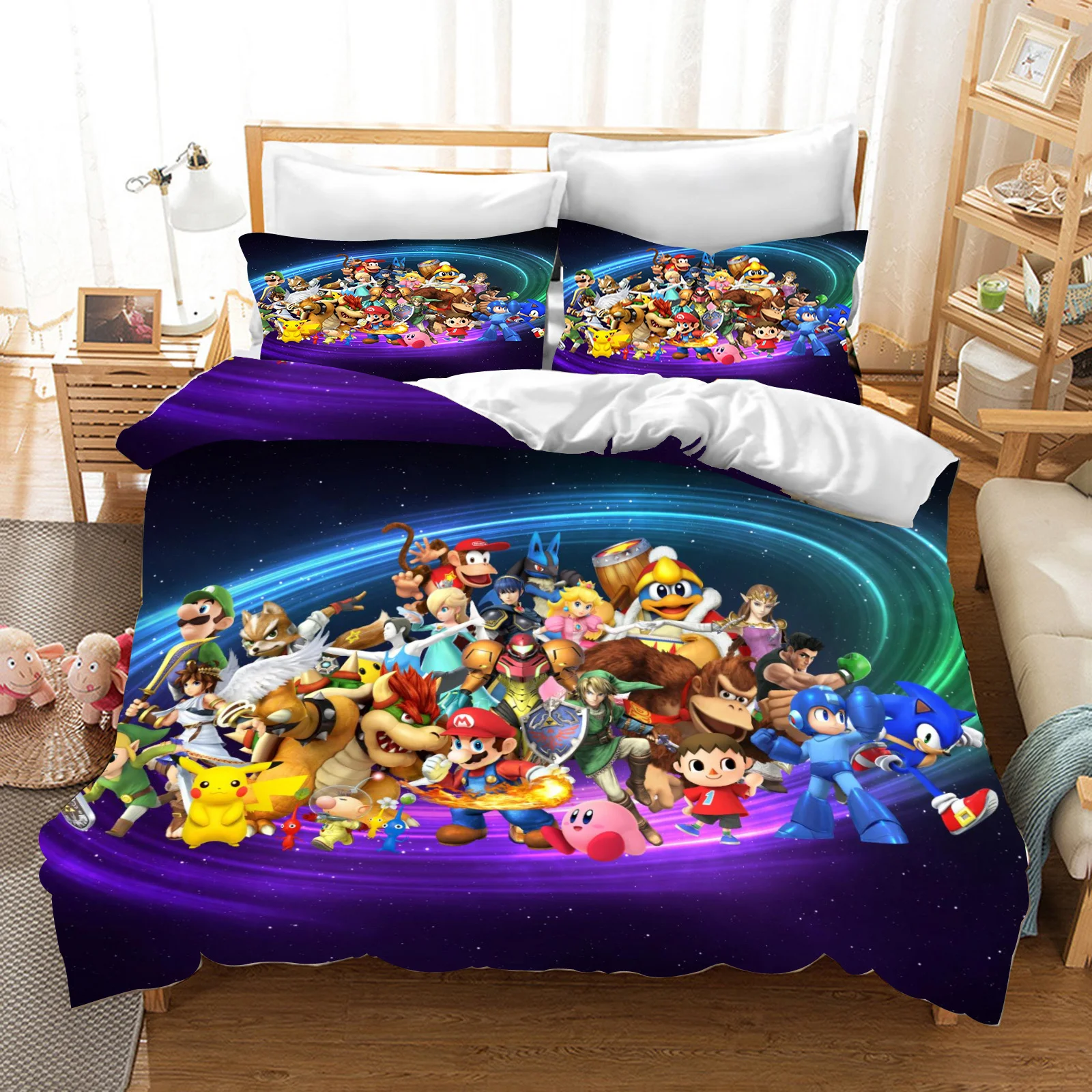 Anime Mario Cartoon Duvet Cover 3D Printing Cute Children's Bedroom Set ​Polyester Adult Gift  2/3pcs Baby Bedding