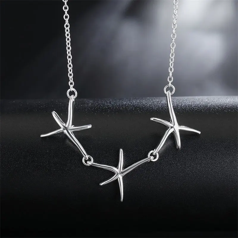 

Fashion 925 Sterling Silver 18 Inches 3 Starfish Pendant For Woman Necklace Charm Wedding Jewelry Party Wholesale