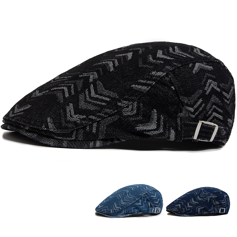 Denim Vintage Prints Beret Men Newsboy Caps Summer Casual Women Single Layer Cap Cotton Visor Flat Hat Autumn Peaked Painter Hat