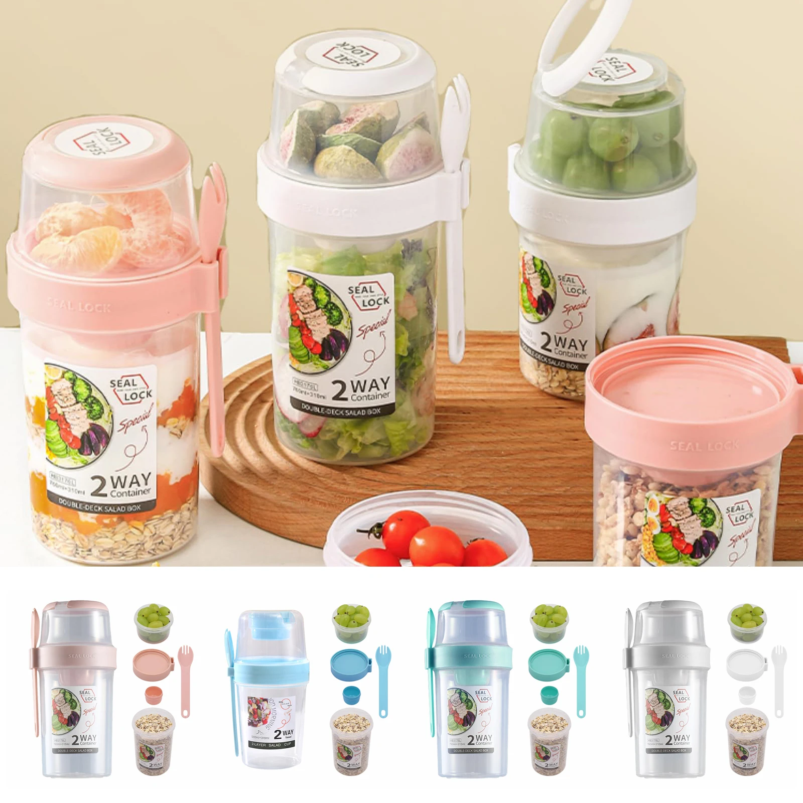 Breakfast On The Go Cups, Salad Cup To Go, Take And Go Yogurt Cereal Overnight Oats Snack Parfait Containers & Salad Dressing Ho