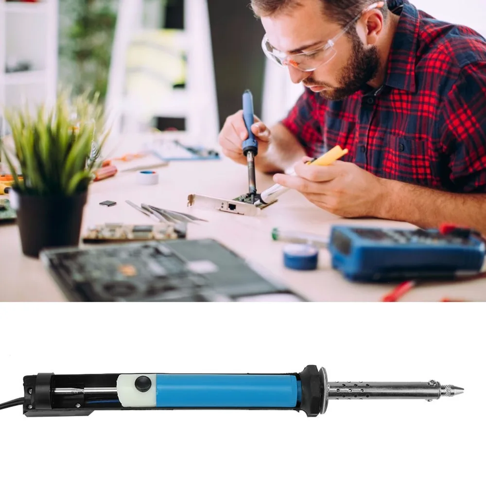 30W Power Electric Soldering Iron Kit Desoldering Pump Soldering Welding Tool Tin Suction Sucker Pen Blue US Plug 110V