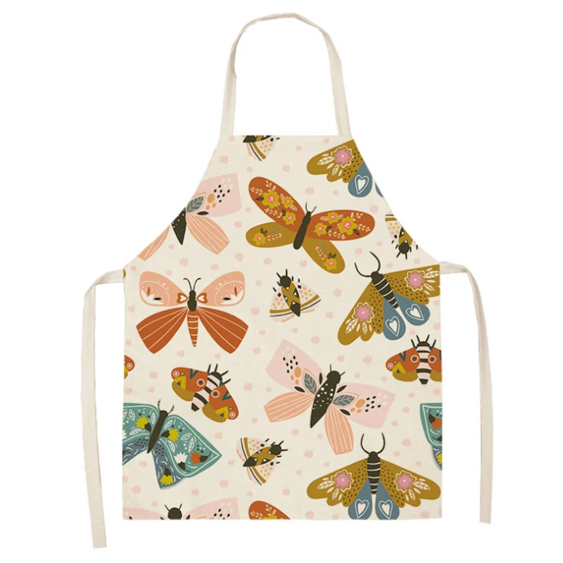 1Pcs Butterfly Flowers Linen Kitchen Apron for Woman Dress Japanese Cartoon Garden Aprons Cooking Accessories Home Decor Apron