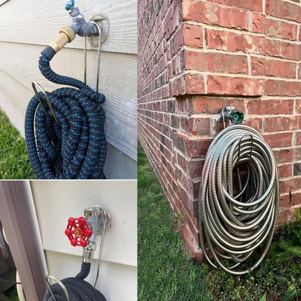 Wall Mounted Garden Hose Storage Hook Heavy Duty Hanging Water Pipe Hanger Rustproof Space Saving Water Hose Holder Garage