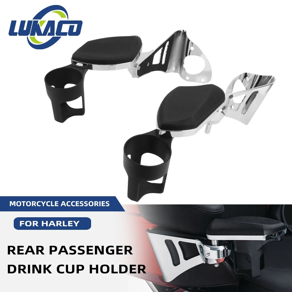 Motorcycle Rear Passenger Armrests Drink Bottle Cup Holder Kit For Harley Touring CVO Ultra Glides Electra Road Glide 2014-2022