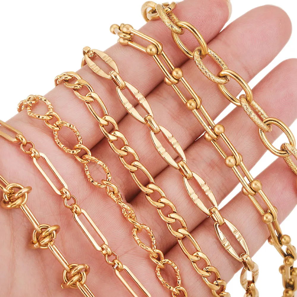 1Meter No Fade Stainless Steel Metal Thick Chains Gold Color Necklace for DIY Bracelet Fashion Jewelry Making Supplies Wholesale