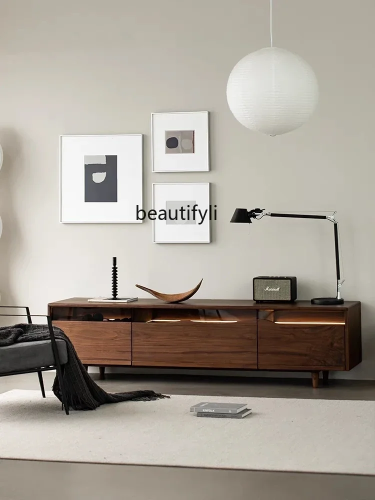 

K185 Nordic Sitting Room Cabinet Solid Wood Creative Audiovisual Cabinet North America Black Walnut Wooden TV Cabinet