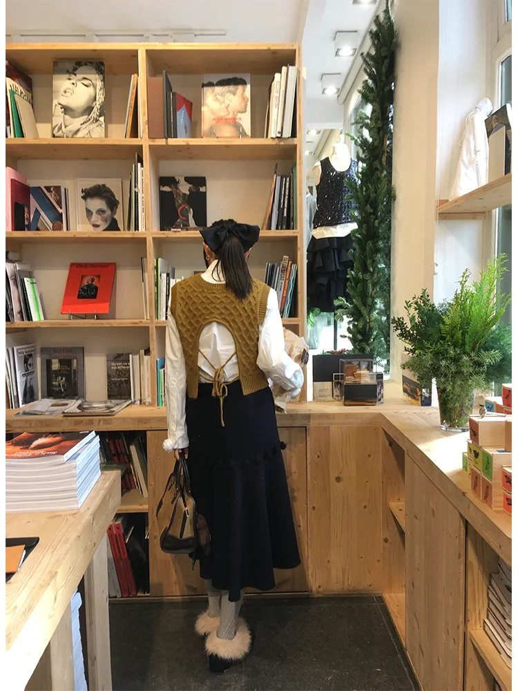 

MONA 9 Wool Knitted Vest Women's Faion Inner And Outer Wear Top Street Sle Loose Fit ort Length No Sve