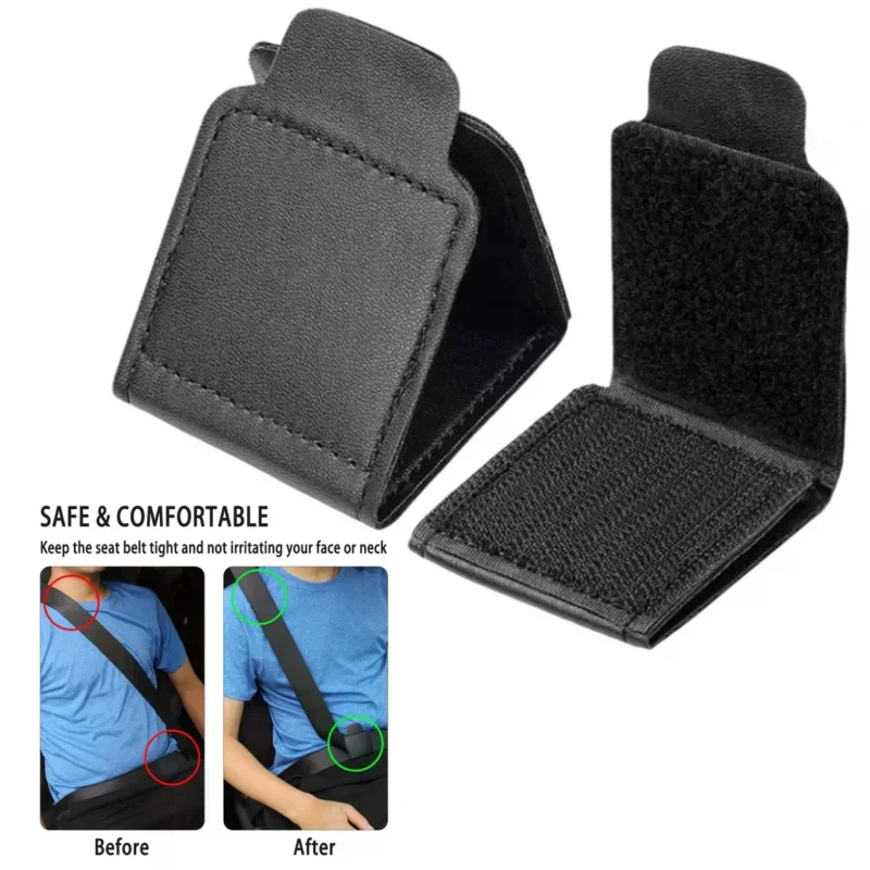 

Car Seat Belt Adjuster Black PU Leather Seat Belt Limiter Fixed Clip Anti-stretching Neck Belly Car Interior Accessories