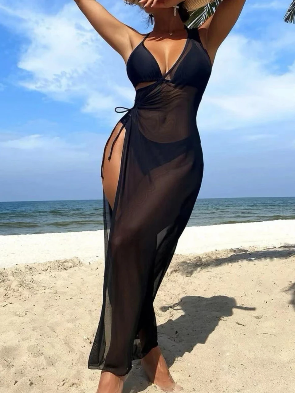 

3 pieces Halter Bikini Set 2025 Women One Shoulder Drawstring Dress Swimwear Female Swimsuit Bathing Swimming Suit Beachwear