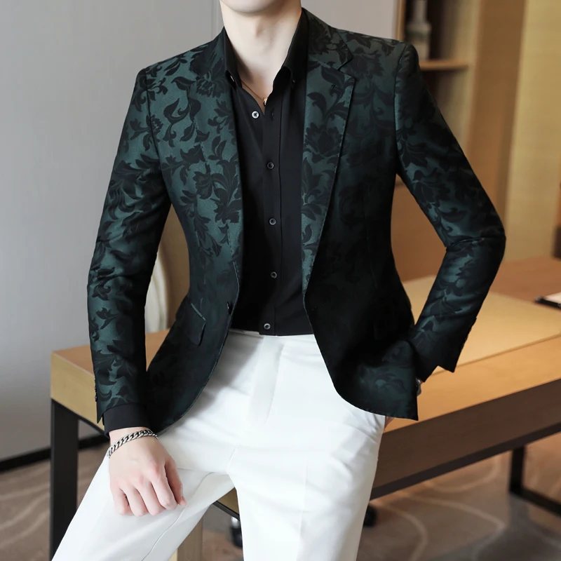 Brand Clothing New Luxury Print Blazer Slim Fit Men Blazer Stage Cloth Social Party Wedding Dress Male Black Suit Jacket 4XL-5XL