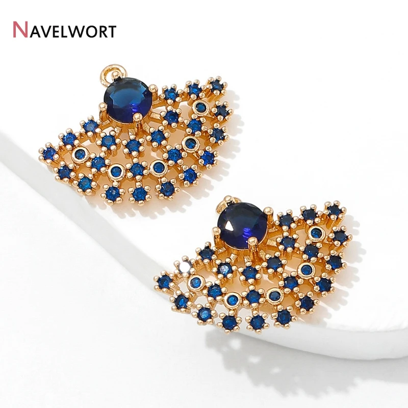 18K Gold Plated Brass Inlaid Zircon Hollow Out Fan-Shaped Pendant,Earring Making Supplies,Jewelry Materials
