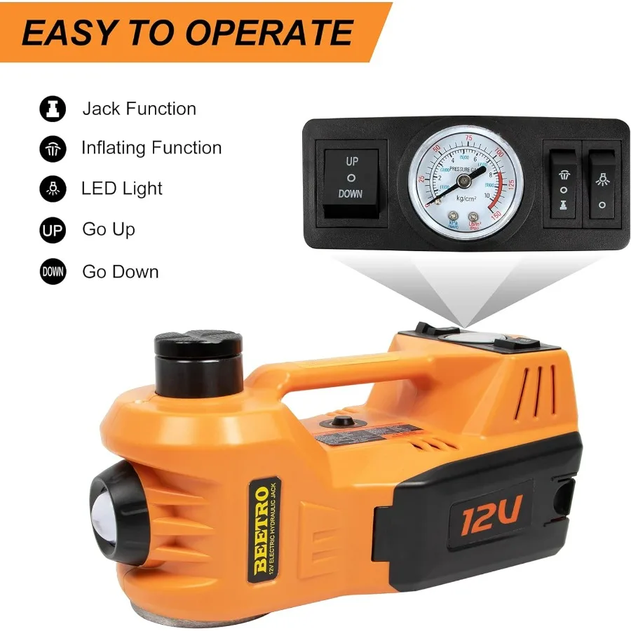 3 في 1 مقبس سيارة هيدروليكي كهربائي مع مضخة نفخ الإطارات 5T 11000 رطل تيار مستمر 12 فولت مقبس أرضية كهربائي لتغيير الإطارات في حالات الطوارئ Li #3