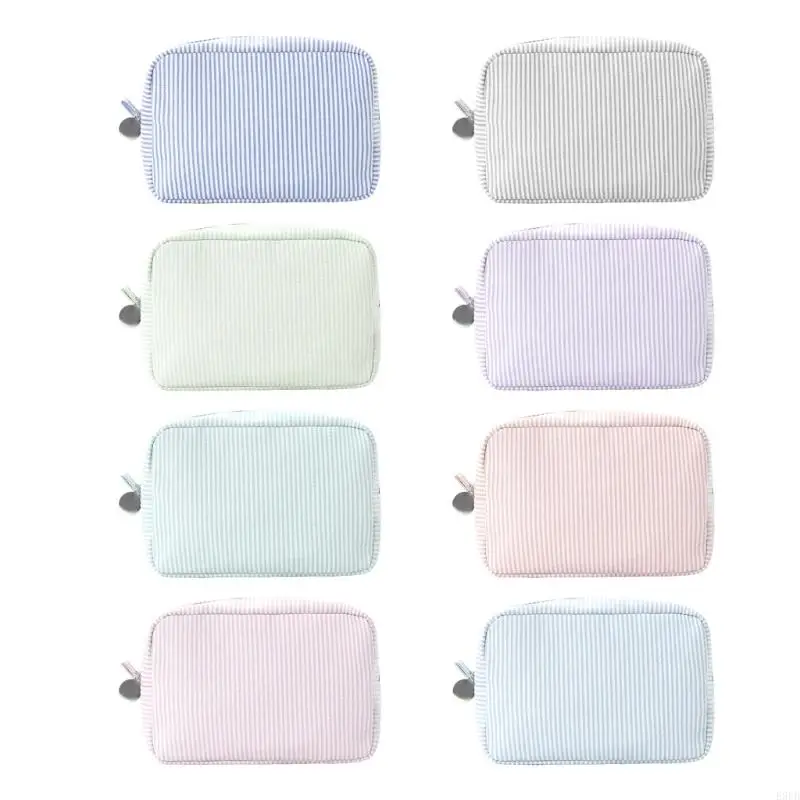 

E8FB Stripe Cosmetic Bag Portable Makeup Bag Toiletry Bag Aesthetic Wash Bag