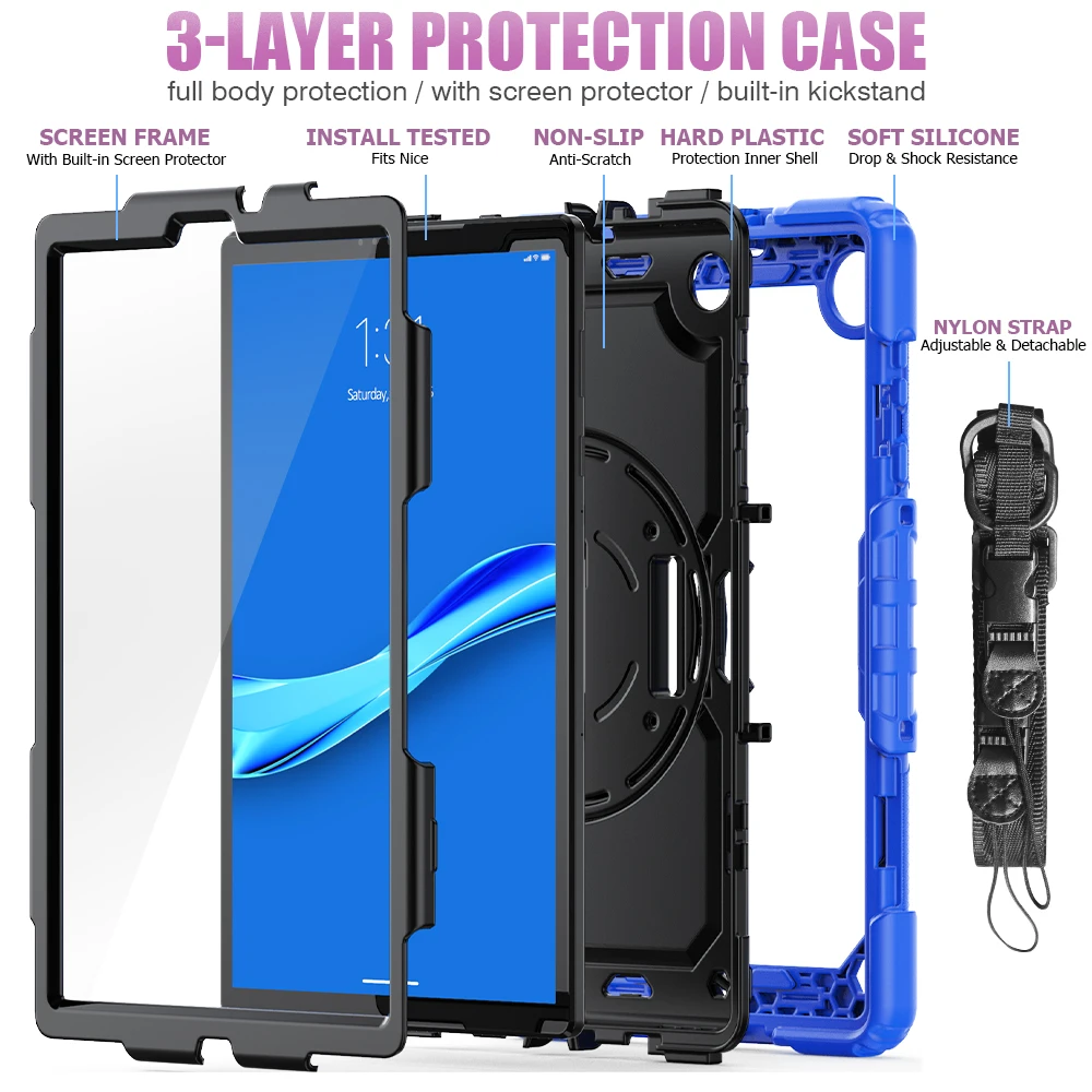 Armor With Hand/Shoulder Strap Case for Lenovo Tab M9 TB-310XU TB-310FU M8 4rd Gen TB-300FU TB-300XU Shockproof Rotatable Cover