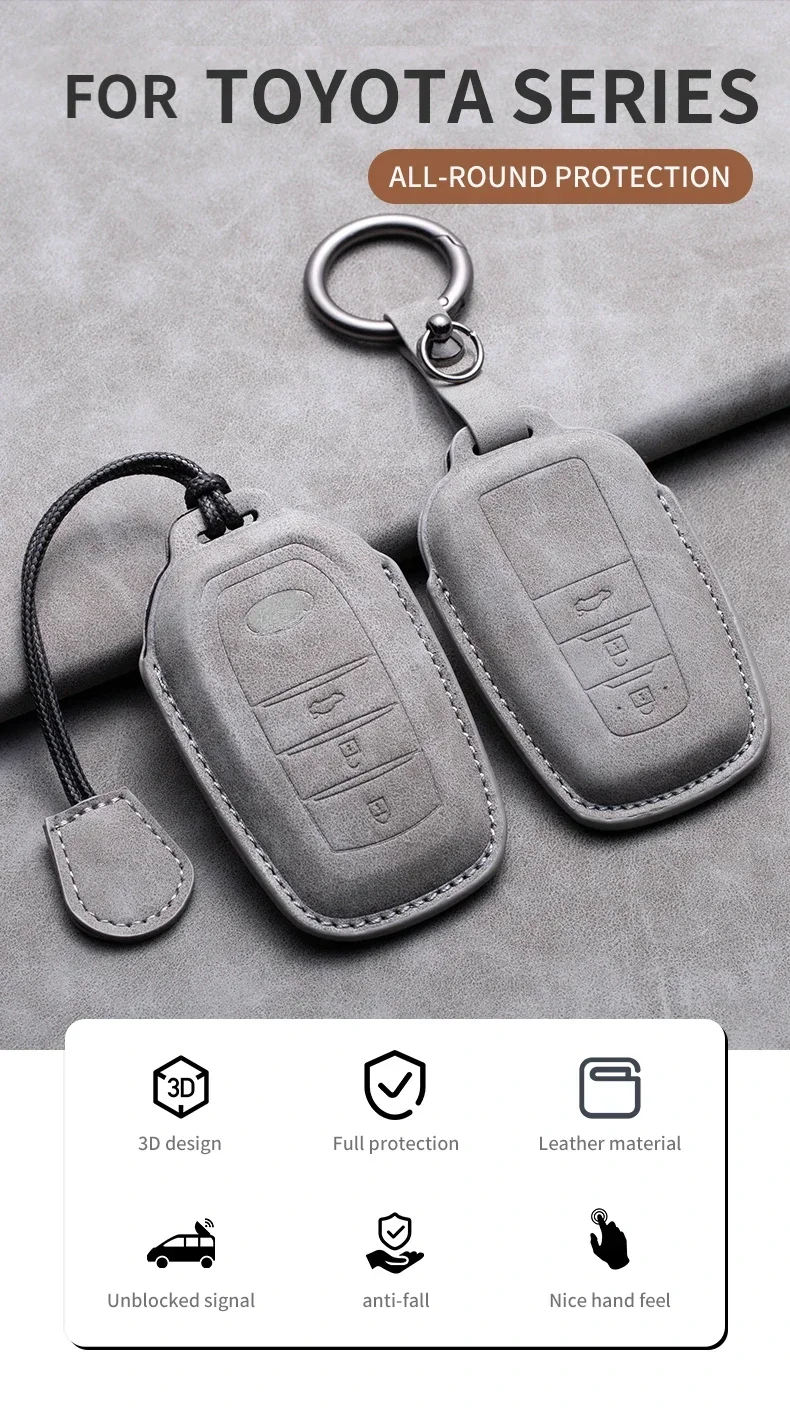 Leder Auto Remote Key Case Abdeckung für Toyota Prius Camry Corolla chr C-HR Rav4 Land Cruiser Prado Protector Schlüssel anhänger Shell – Detail 2