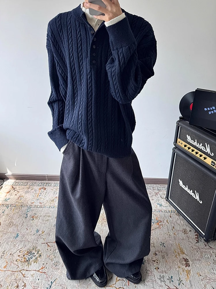 

Американский вязаный свитер с воротником Генри, мужской осенний модный элитный повседневный вязаный двухслойный искусственный топ из двух предметов