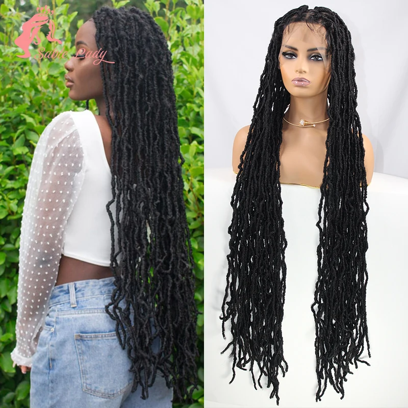 40 "Dread lock Perücke synthetische geflochtene Perücken volle Spitze für schwarze Frauen Wave Locs Zöpfe Haar Perücke Cornrow Zöpfe Spitze Perücken Sable Lady