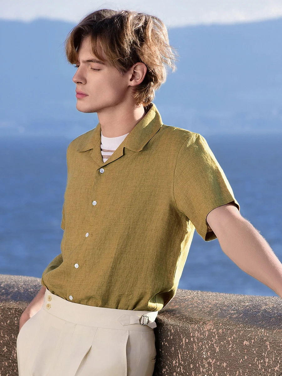100% Linen Mens Short Sleeve Shirt Loose French Fashion Style Luxury Cool Summer T-shirts Businessman Gentleman Casual Wear XL