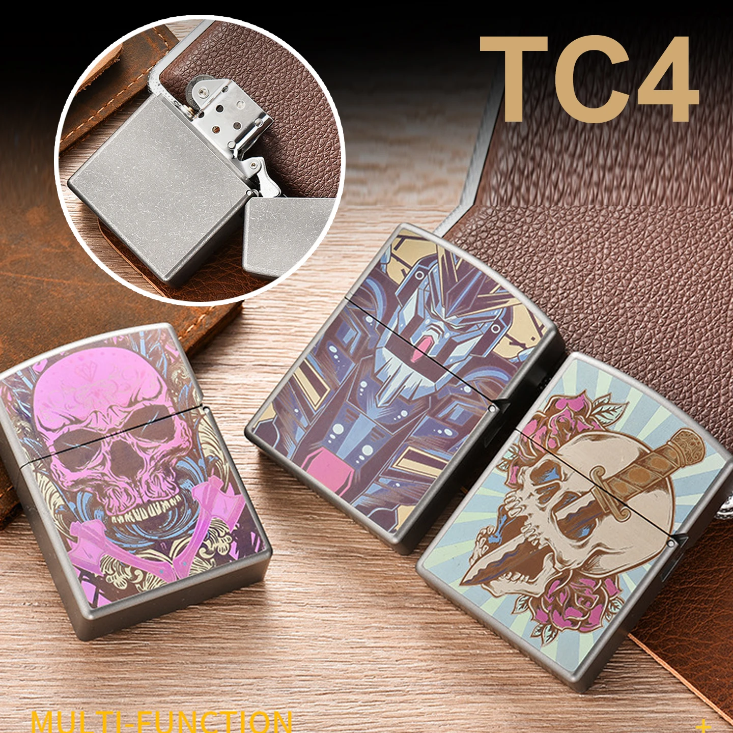 

Чехол для зажигалки TC4 из титанового сплава (включая движение), аксессуар для футляра для зажигалки EDC с рисунком для кемпинга на открытом воздухе, A1568