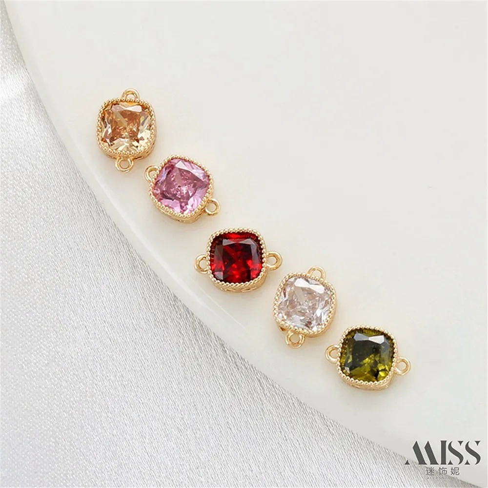 

14K Gold Inlaid Square Colored Zircon Double Pendant DIY Bracelet Necklace Connection Pendant Accessories