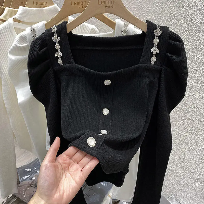Slim Short Pleated Street Casual Tops Spring Autumn Long Sleeve Solid All-match Fashion T Shirts Harajuku Vintage Women Clothing