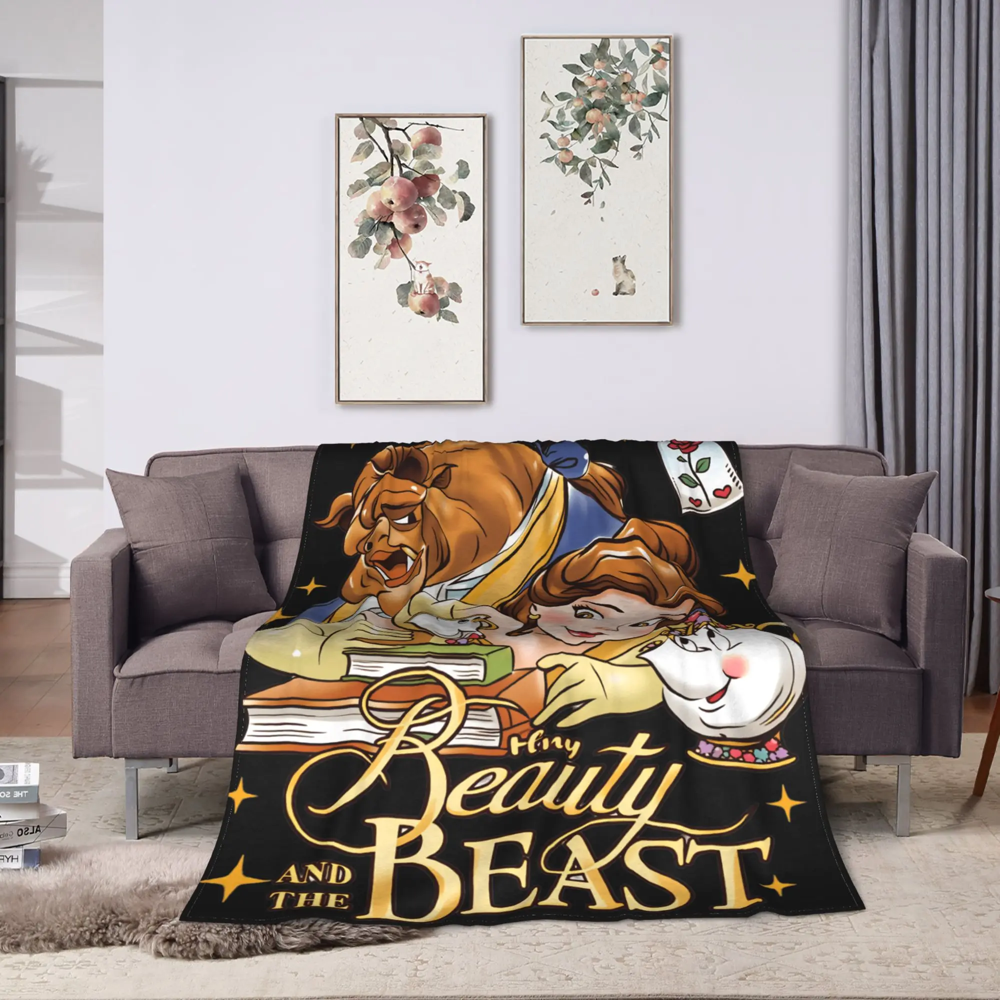 الجمال والوحش بطانية دافئة لينة طباعة أفخم رمي بطانية للطفل في الهواء الطلق الفانيلا المفرش غطاء السرير