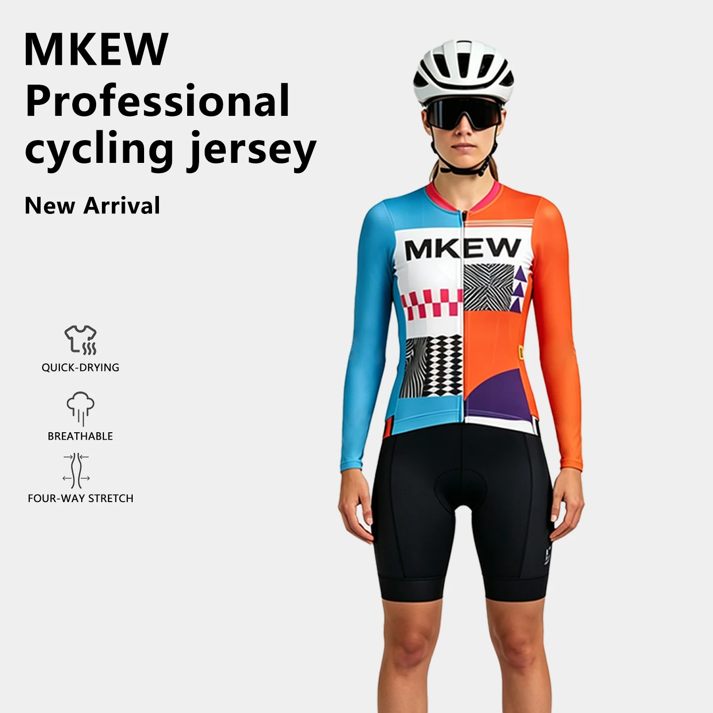MKEW Damen Langarm-Radtrikot Schnelltrocknend Atmungsaktiv Leichtgewichtig Bequem Sommer-Radsportausrüstung