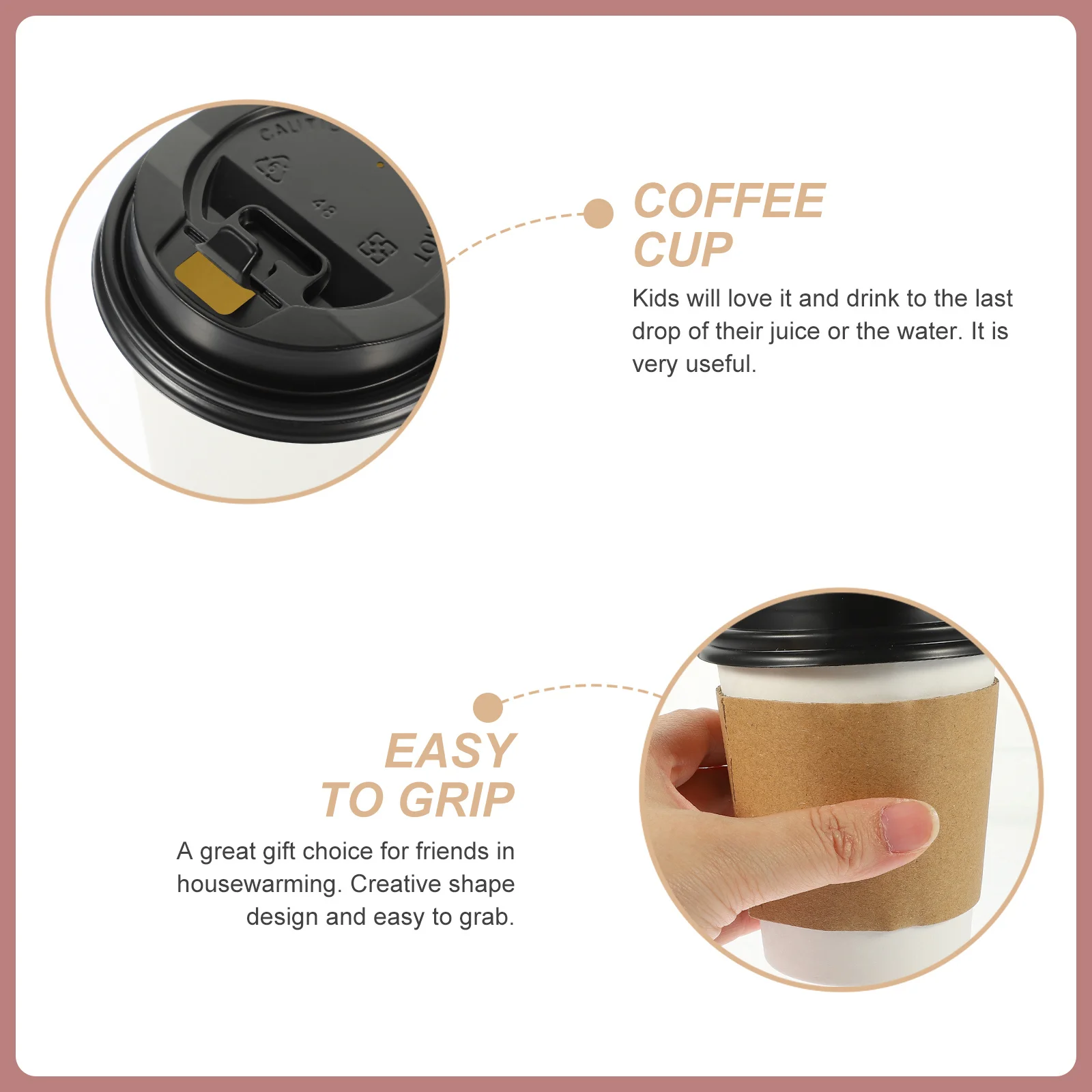 

50Sets Paper Coffee Cups with Lids for Hot Beverage Milk Tea Juice Takeaway Drink Cup Portable Party Accessories