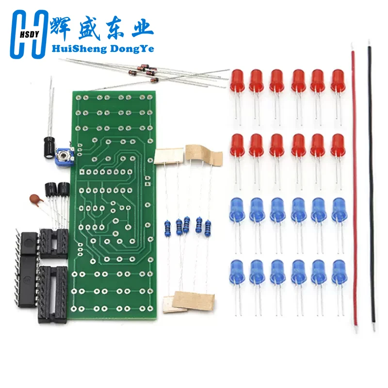 Ne555 cd4017 ic led elektronische leuchten kits rot blau zweifarbig diy kit blitz elektronischer anzug blinklichter komponenten diy