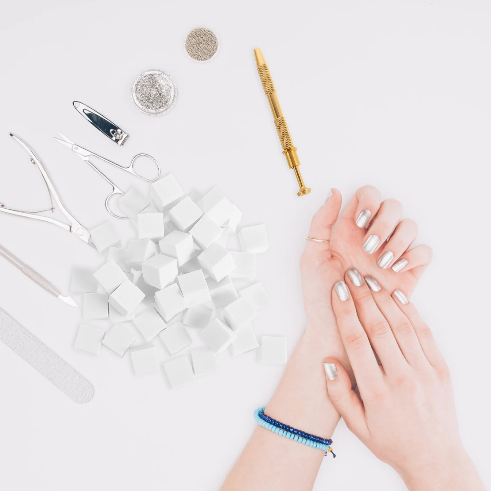 50개 스펀지 도구 세트 다기능 그라데이션 네일 블러쉬 아이섀도우 적용 DIY 매니큐어 키트 스펀지 옴브레 네일 아트