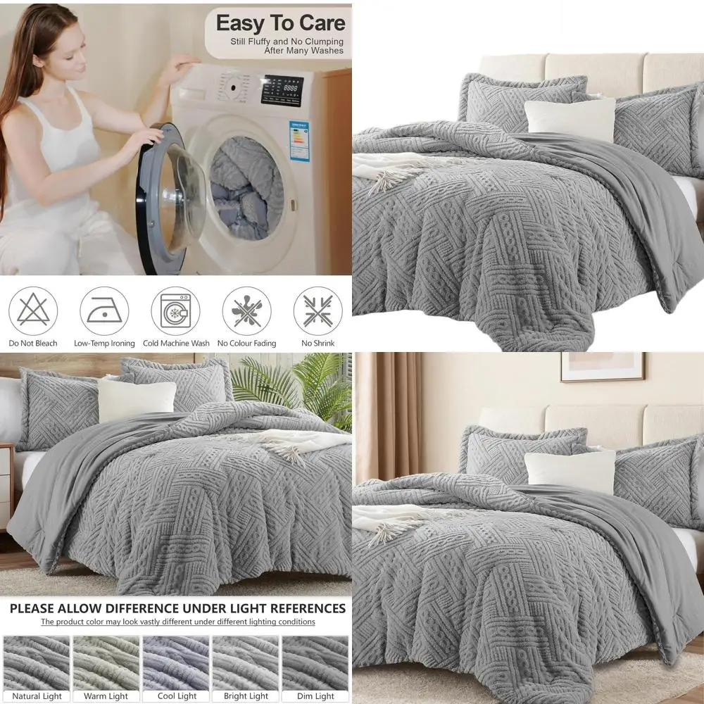 

Luxurious Grey King-Sized Warmth Comforter Set for Winter - 3-Piece Bedding