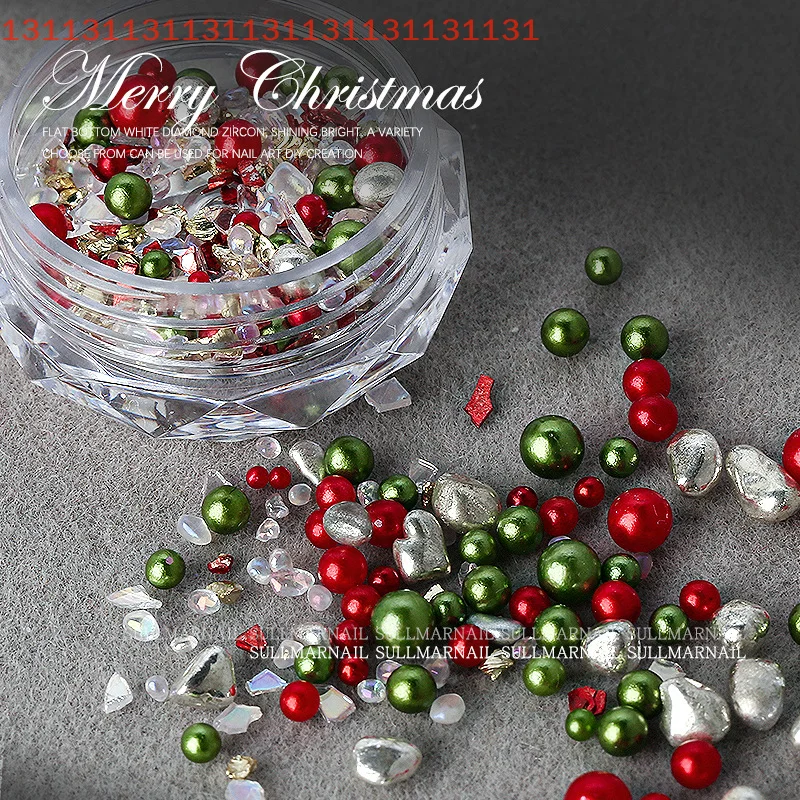 Christmas Mixed Round Pearls Colourful Stereoscopic Nails Art Decoration Nail Rhinestones Nail Supplies Charm Nail Accessories