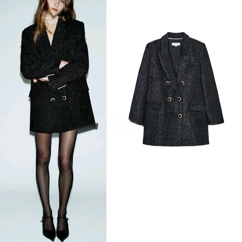 Осень-зима, новая женская ветровка Small Fraance, двубортный костюм с металлической цветной линией, костюм Jaet