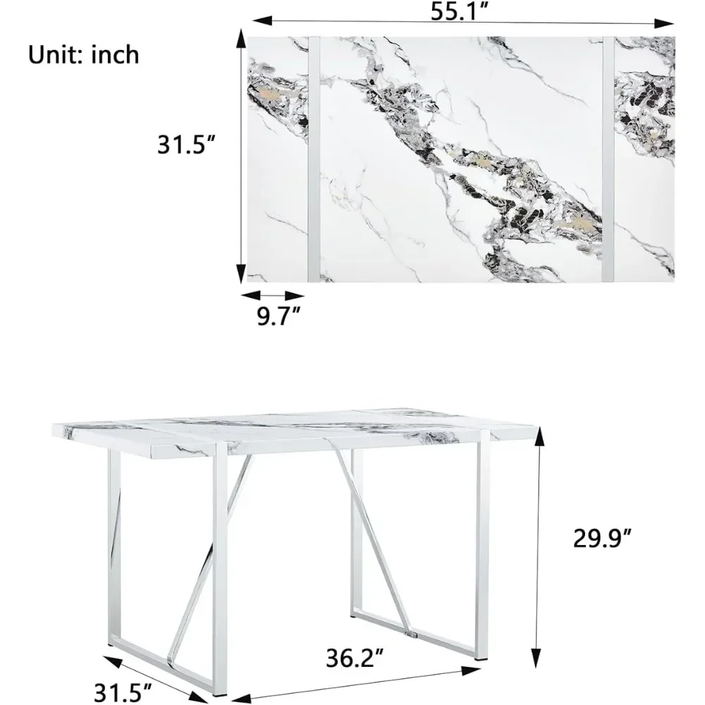 Dining Table Set for 4, Rectangular Kitchen Tables and 4 Faux Leather Dinings Chairs, Modern 5 Pieces Dining Room Table Set