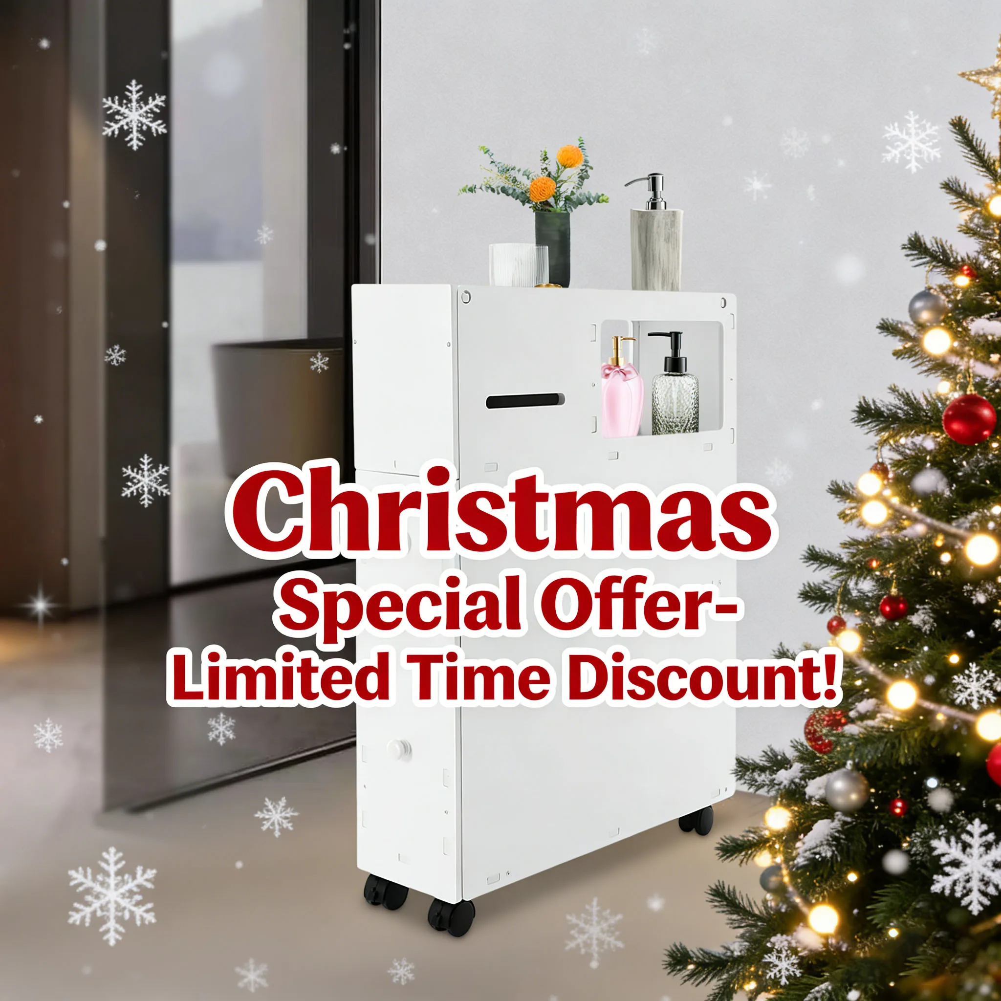 

Bathroom Storage Cabinet, Narrow Floor Storage Organizer for Toilet Side Space Saving, Slim Bathroom Vanity W/ Shelves Christmas