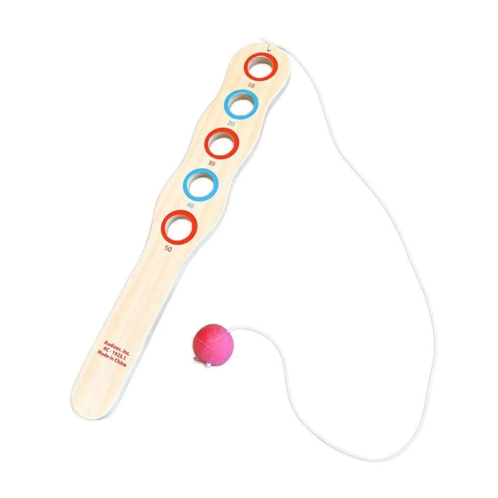 Wood Tether Ball Paddle Tethered Ball Target Pattern Elastic Skill Ball Scoring Holes Hand Eye Coordination Catch Ball