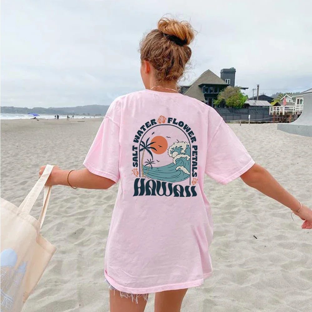 Vintage Hawaiian Surf T-shirt Ocean Beach Unisex Shirt Chic Coconut Aesthetic Tee Back Printed 90's Summer Tshirt Tumblr Tops