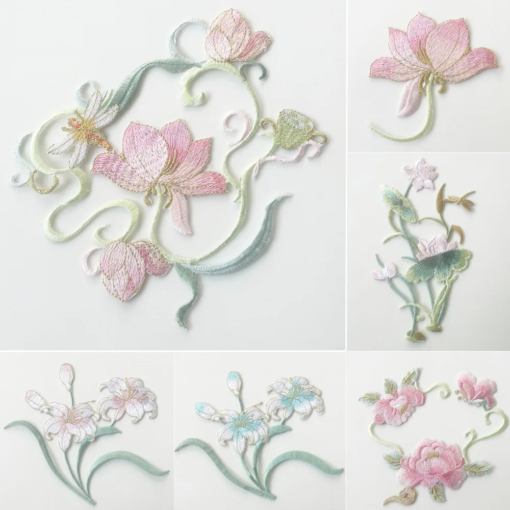 Bordado flor applique tecido colar costurar ferro em remendos para vestido de casamento vestido jeans diy roupas decoração artesanato