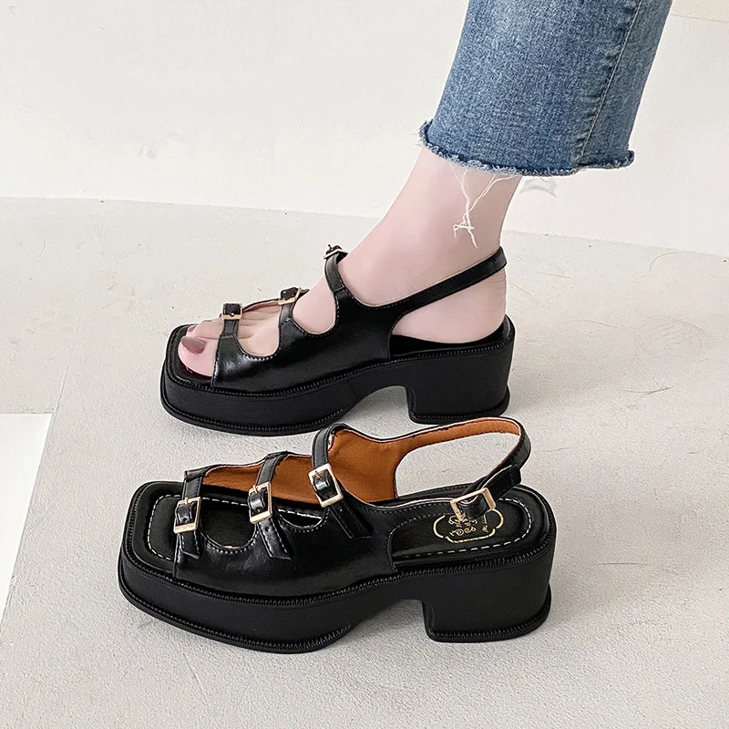 New Platform Sandals Ladies High Heels Summer Women\'s Shoes Wedge Sandals Open Toe Shallow Solid Color Buckle Casual 6.5CM