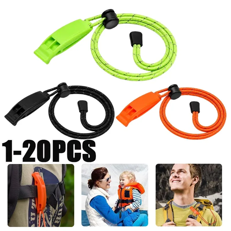1-20PCS Dual Frequency Survival Whistle with Water Rescue Rope Emergency Outdoor Whistle for Fishing Boat Camping Flood Safety