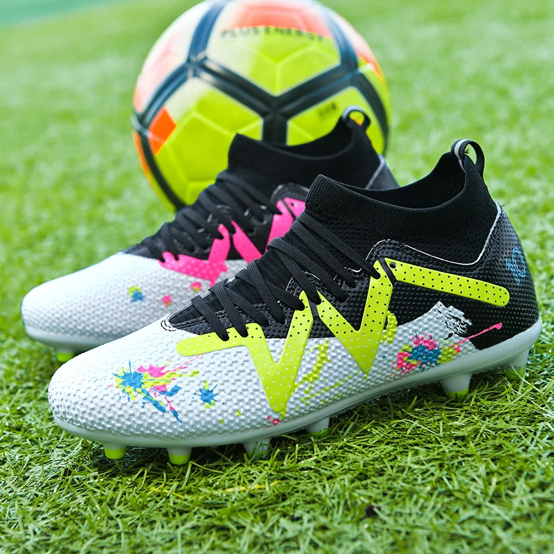 

2025 High Top Football Shoes Men's Football Boots TF/FG Professional Field Soccer Shoes Anti-slip Outdoor Grass Training Cleats