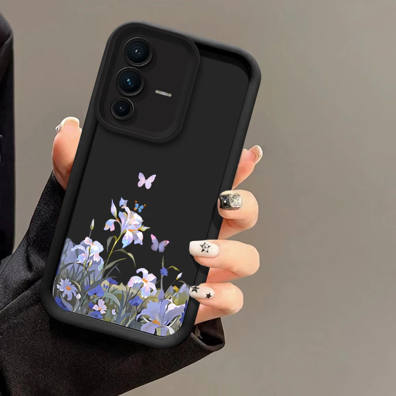 Fashion Flower Butterfly Print Phone Case For Vivo X200 FE X100 Pro X100S X90S X90 X80 X70 Pro Matte Silicone Shockproof Cover view 5