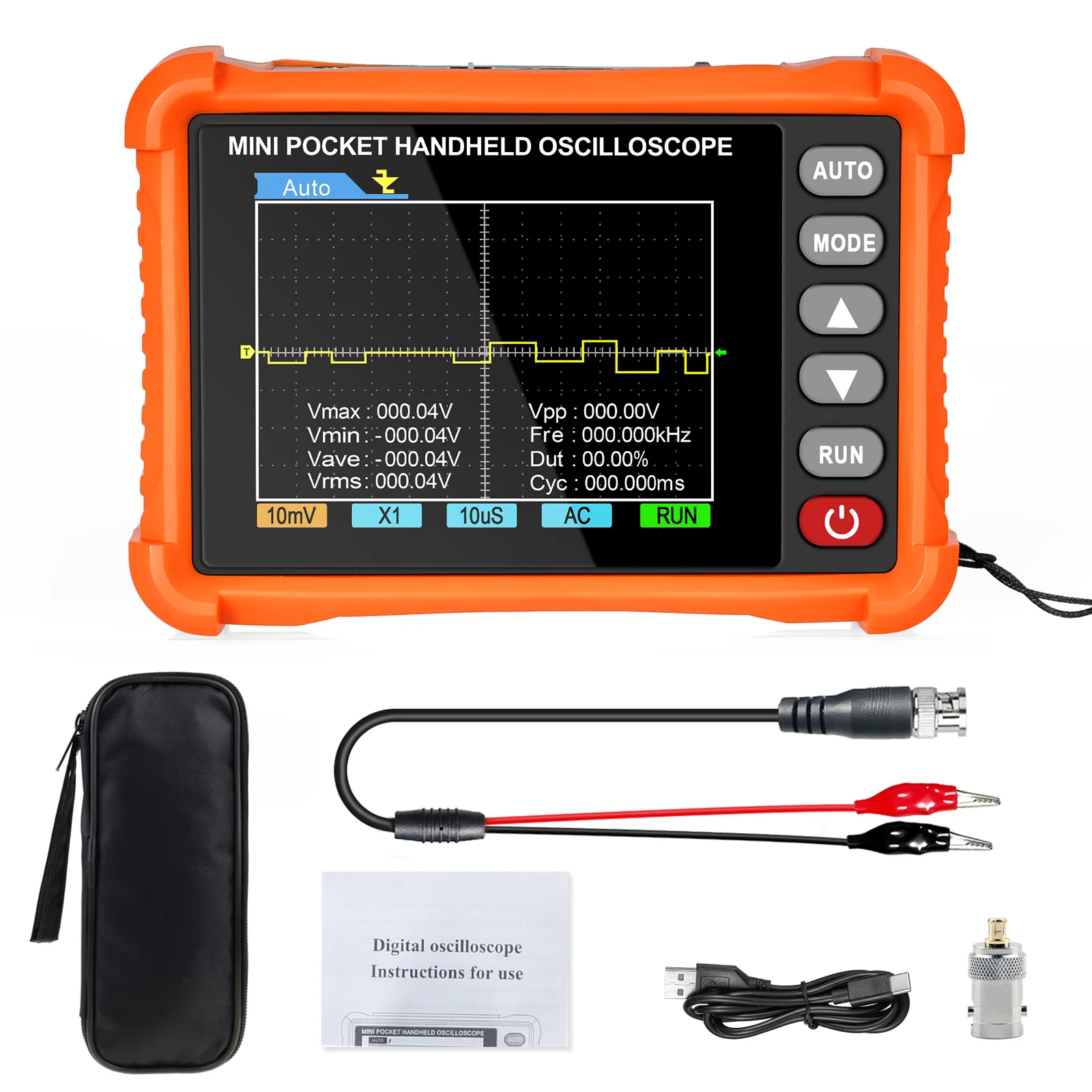 

HP-250K Handheld Oscilloscope 250kHz 2.5MS/s Mini Digital Scope with 2.8" LCD Auto Set AC/DC Coupling Type-C for Electronics