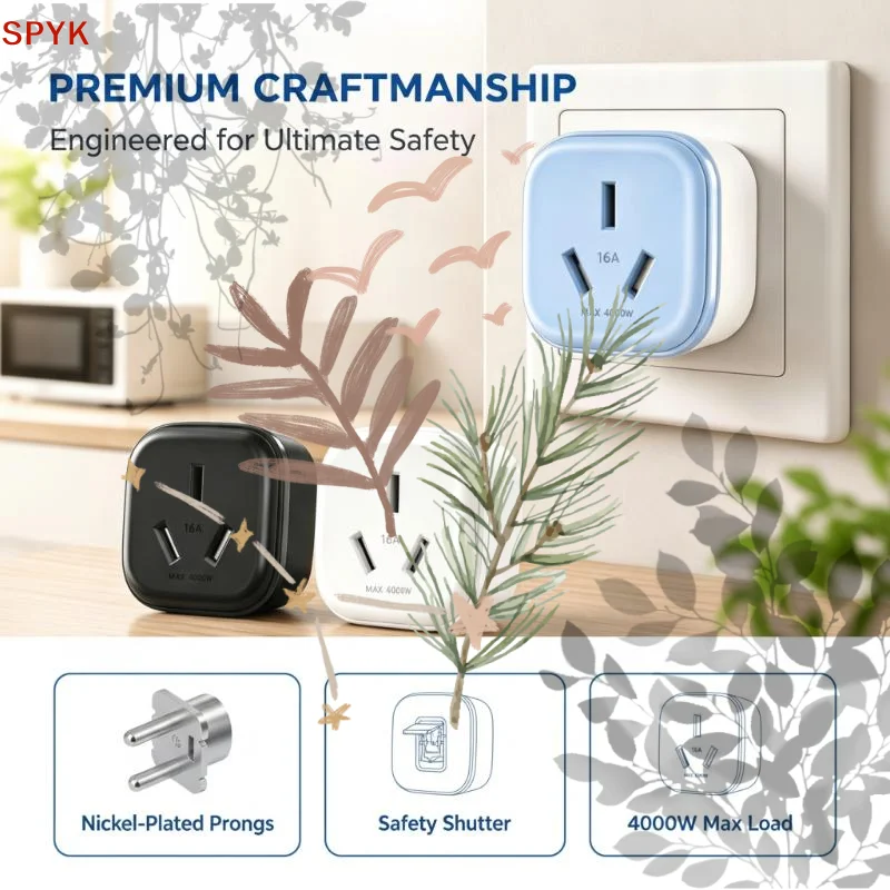10A to 16A Power Plug Adapter, Flame-retardant PP 4000W Adapter for Home AC and Water Heater Use