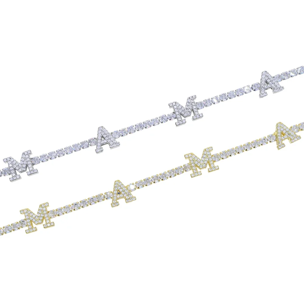 New Fashion Mother Day Gift Jewelry 3mm CZ Tennis Chain Necklace Paved MAMA Letter Initial Choker Necklace Jewelry