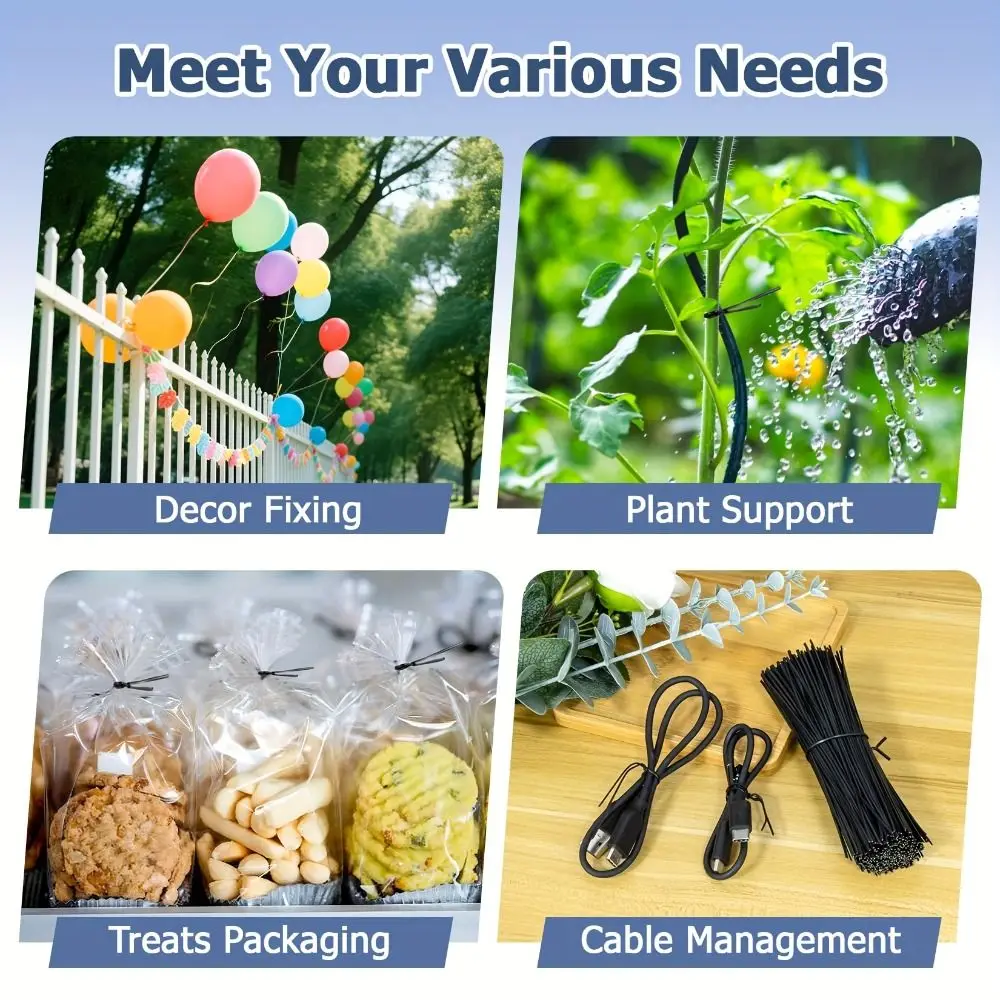 1000 PCS Durable Reusable Plastic Twist Ties Metal Wire Heavy Duty Cable Organizer Iron Wire Black White Wire Straps Plants
